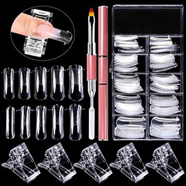 100 Piezas Puntas Transparentes para Extensión de Uñas Puntas de Uñas Nail Tips Tips para Uñas Molde Doble para Uñas Cubierta Completa Herramientas de