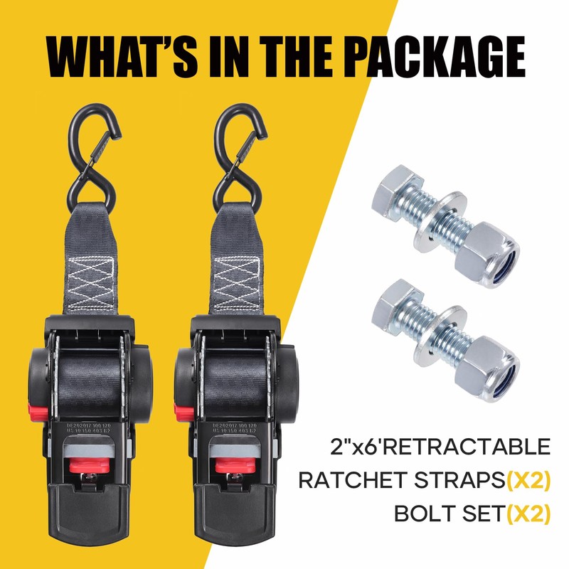 Ayaport Retractable Ratchet Straps 2 inch x 6ft Boat Transom