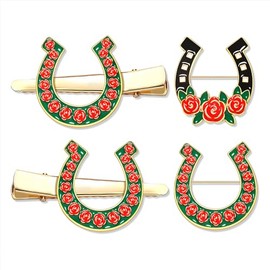 Vokone Derby Hair Clip Flower Horseshoe Hair Clips with Horseshoe Brooch Pins Derby Day Horse Racing Accessories Party Supplies 4pcs