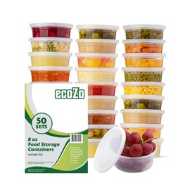 ecoZo 8 oz. Food Storage Containers with Lids [50 Sets] - Soup, Slime, Ice Cream, Freezer Meal Prep Containers | Microwave/Freezer/Dishwasher Safe | BPA Free | Leak-Proof
