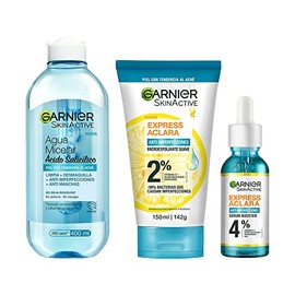 Kit Garnier Rutina Express Aclara Anti Acn 3 pasos, Agua Micelar con Acido Saliclico 400ml  Micro Exfoliante Sueva Anti Acn 150ml  Serum Booster Anti 
