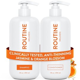 Routine Wellness Anti-Thinning Shampoo and Conditioner Set for Thinning Hair - Volumizing, Color Safe Shampoo for Hair Loss & Healthier Hair - Jasmine & Orange Blossom Set