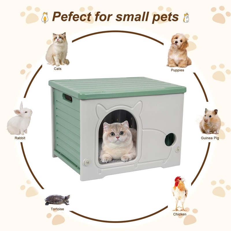 Plastic Cat House for Indoor Outdoor, Weatherproof Outside Cat House