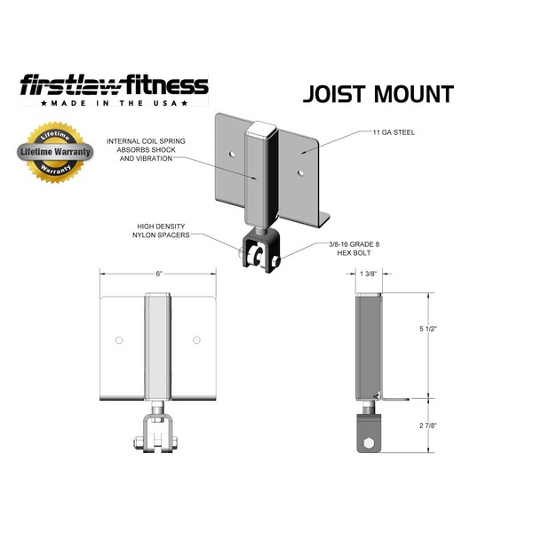 Firstlaw Fitness Joist Mount 200 - Heavy Punching Bag Hanger - for Heavy Bags from 120 LBS to 200 LBS - Made in The USA