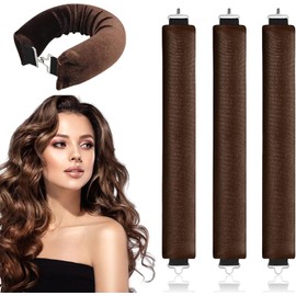 3pcs Rizadores De Pelo Sin Calor, Heatless Curls, Tubos para Peinar el Cabello para Dormir, Para Cabellos Cortos y Medios, Herramienta De Peinado Niñas Mujeres(Marrón)