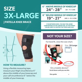BraceAbility J Patella Knee Brace - Lateral Patellar Stabilizer with Medial and J-Lat Support Straps for Dislocation, Subluxation, Patellofemoral Pain, Left or Right Kneecap Tracking (3XL)