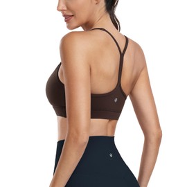 HeyNuts to Freest Y Back Sports Bras for Women Spaghetti Thin Strap Workout Bras Wirefree Padded Racerback Yoga Bras with Removable Pads Medium Impact Espresso XL