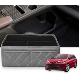 EMZ Pu Leather Lower Center Console Storage Box Organizer for Toyoya Sienna 2021 2022 2023 2024 2025 (gray)