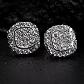 Steelt Knitted Men's 925 Sterling Silver Iced Cz Flower Set Cluster Cz Stud Screw Back Earrings