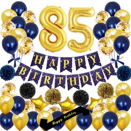 yujiaonly 85TH Birthday Party Decorations-Happy Birthday Banner Gold Number 85TH Balloons Happy birthday Sash Latex and Confetti Balloons Perfect for 85 Years Old Party Supplies Balloons dark blue