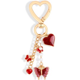 elephtree Aesthetic Y2K Keychains Accessories Bag Charms Cute Heart Butterfly Pearl Key Chain for Keys Bags Purse Women Gifts(Red)