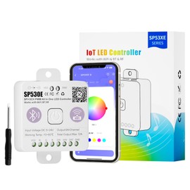 MIWISE WiFi+Bluetooth Music LED Smart Controller SP530E,12-in-1 PWM+SPI LED Controller/Dimmer,Work with Alexa/Google/BanlanX,for All Types LED Strip Light DC5V-24V,APP Control/Timing Function
