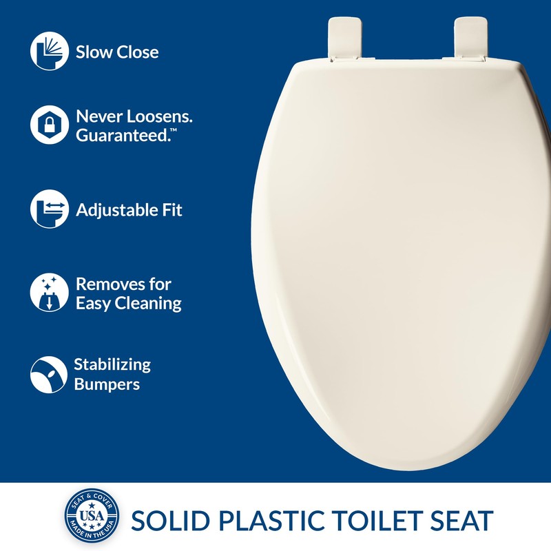 Bemis Aurora Slow Close Toilet Seat, Easy Clean Hinges and