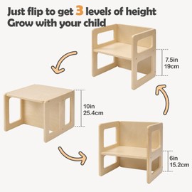 FUNLIO Height Adjustable Montessori Weaning Chair for Age 1-3, Quality Solid Wooden Chair, for Eating/Reading/Playing,Montessori Furniture with CPC Certified - Natural（2pcs