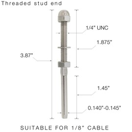 50 Pack Fayevorite Threaded Terminal Stud End, Threaded Tension Stud End,Stainless Steel Hand Swage Stud for 1/8" Cable Deck Railing,Rail System, Cable Railing Kit,Cable Tensioner (50)