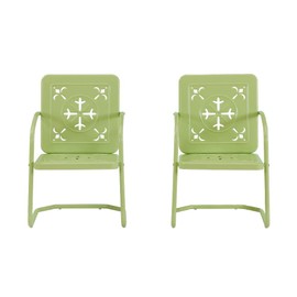 Crosley Furniture Azalea 2-Piece Outdoor Chair Set, Vintage Retro Metal Patio Chairs for Dining, Porch, Deck, Key Lime Gloss