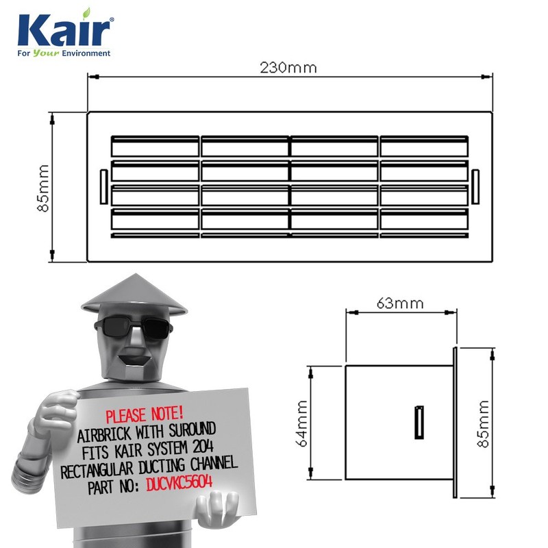 Kair 204mm x 60mm Airbrick with Surround - Brown