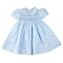 Feltman Brothers Dress Girls Blue Smocked Yoke Dress with Lace Trim Infant (12 Months)