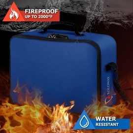 ROLOWAY Fireproof Document Bag with Lock (17 x 11.8 x 5 inch), Fireproof Document Safe, Fireproof Bag for Document Organizer, Fireproof Document Box for Important Document Storage (Blue)