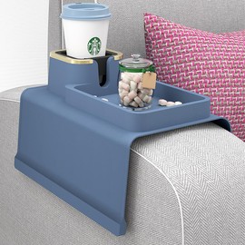 vodvob Couch Cup Holder Tray, Anti-Slip Silicone Sofa Armrest Tray, Couch Drinks Holder for Phone, Snacks and Remotes (Blue)