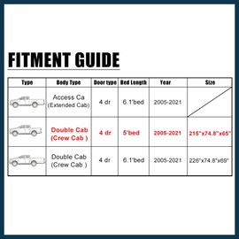 TUCKBOLD Pickup Truck Car Cover for Toyota Tacoma Crew Cab 4-Door 5.0 Feet Bed Extended Waterproof Sun Snow Protection 190T PU W/Driver Door Zipper Black Automotive Parts