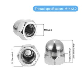 sourcing map M14x2.0 Acorn Cap Nuts, 8Pcs 304 Stainless Steel Dome Cap Head Acorn Nut Hardware Nuts for Bolt Cover, Silvery