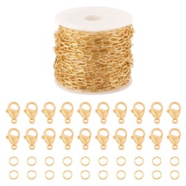 Magibeads 16.4ft Gold Plated Paperclip Chain Soldered Jewelry Chain Kit 6x3 Brass Cable Chain Stainless Steel Jump Rings Lobster Clasps for Crafts DIY Bracelet Jewelry Making Findings