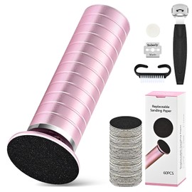 Electric Callus Remover for Feet, Adjustable Speed Foot Sander, Powerful Foot Grinder for Dead Skin, Pedicure Feet Care Tool with 60 PCS Sandpaper Disk, Electric Anti-Slip Foot File (Pink)