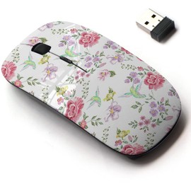 2.4G Wireless Mouse with Cute Pattern Design for All Laptops and Desktops with Nano Receiver - Embroidery Trend Floral