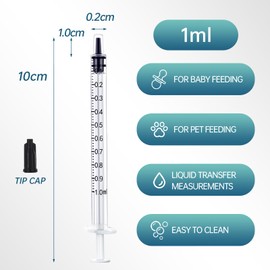 Gufastoe Pack of 50 1 ml Syringe with Protective Caps for Industrial or Animal Feed