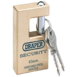 Draper 64201 Expert 63Mm Quality Close Shackle Solid Brass Padlock & 2 Keys With Hardened Steel Shackle