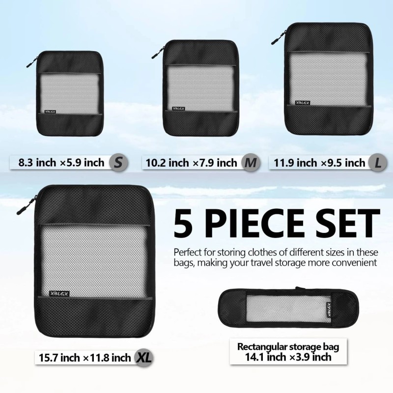 Compression Packing Cubes Set – 5 Lightweight Luggage Organizers for