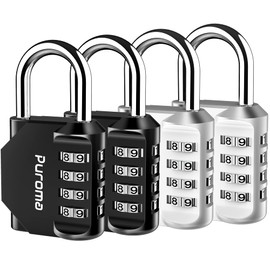 Puroma 4 Pack Combination Lock 4 Digit Locker Lock Outdoor Waterproof Padlock for School Gym Locker, Sports Locker, Fence, Toolbox, Gate, Case, Hasp Storage (Silver & Black)