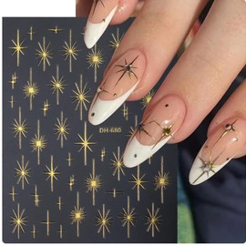 8Pcs Gold Silver Nail Stickers for Nail Art - 3D Butterfly Nail Stickers with Star Nail Design Sliders Black White Starlight Nail Decals Butterflies Sticker Nail Supplies for DIY French Manicure Decor