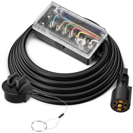 MICTUNING Heavy Duty 7 Way Trailer Cord Plug Connector with Transparent Cover 7 Gang Junction Box 8 Feet, Weatherproof