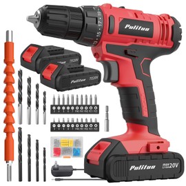 PULITUO 20V Cordless Drill/Driver, 2 Batteries Electric Screwdriver, 30Nm Power Drill Driver, 21+1 Torque, 2 Speed, 3/8"Keyless Chuck, power Drill with LED Light, Drill Driver Kit for Home (Red)