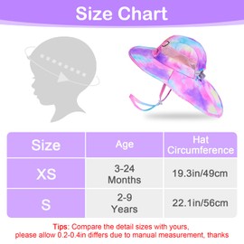 Kids Sun Hat UV Protection Summer Beach Play Hats Wide Brim Neck Flap for Girls Boys 2-9 Years, Purple Aqua Tie Dye