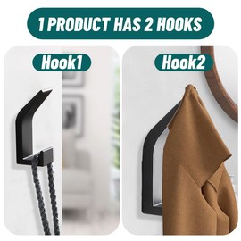Qivine 8 Stück Garderobenhaken, Schwarz Kleiderhaken Wand zum Bohren-Schrauben unsichtbar, Wandhaken mit 12 Schrauben, Halten bis zu 50KG, für Schlafzimmer, Badezimmer, Kleiderschrank, Wohnzimmer