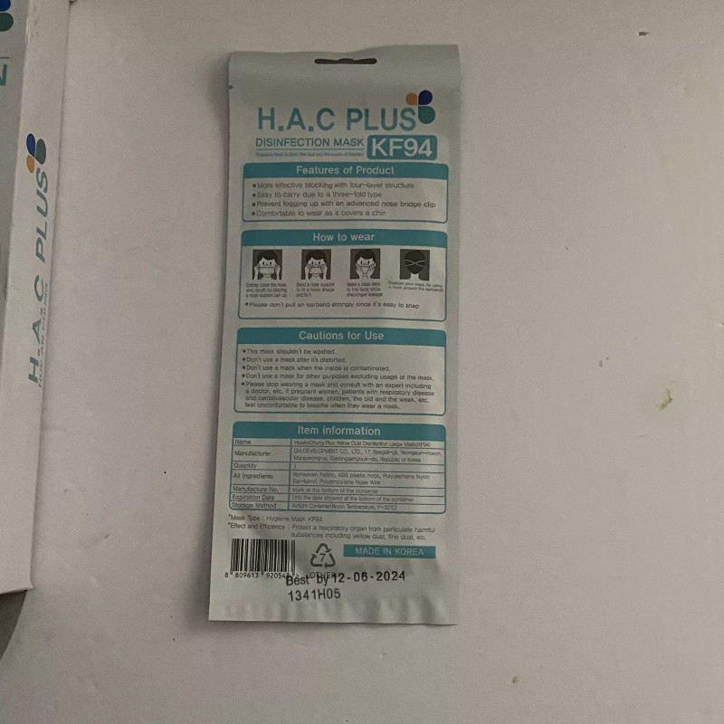 H.A.C PLUS KF94 Disinfection Mask, (Pack of 10) H.A.C Plus
