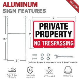 T&R T&R No Trespassing Sign Private Property Sign with H Stake for Outside,3 Pack,12"x8" .040 Rust Free Heavy Aluminum, Waterproof,Includes Matching Screws & Wrench, Easy to Mount