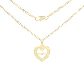 BEBERLINI Heart CZ Charms 14K Gold Filled Cuban Chain Charm Pendant Necklace Set Jewelry Women 20"