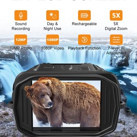 Night Vision Goggles, R18 5X Digital Zoom Night Vision Binoculars for Total Night, 1080p Photo & Video Infrared Night Vision Goggles for Spotting, Hunting, Travel, Spy, Surveillance