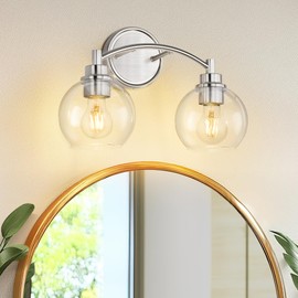 JAZAVA 2-Light Bathroom Light Fixture, Brushed Nickel Vanity Light Over Mirror, Globe Glass Wall Sconce, ZCVL02BN-2