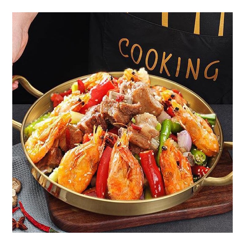 MBBITL Paella Pan Gold Stainless Steel Skillet Pan 11 inch