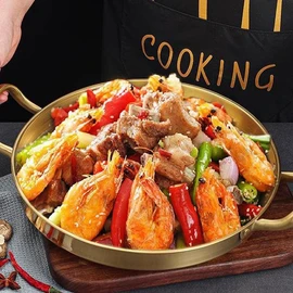 MBBITL Paella Pan Gold Stainless Steel Skillet Pan 11 inch 28cm Dinner Server Pan Restaurant