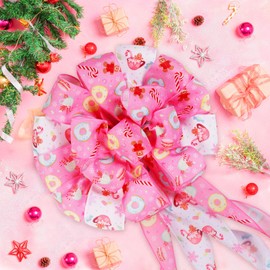 Fangleland Candy Theme Christmas Tree Topper Bow, Sweets Print Xmas Tree Topper Ribbon Hanging Ornament for Christmas Decorations Holiday Supplies Home Classroom Office Decor