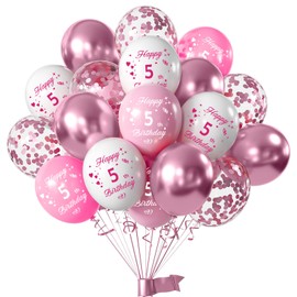 10 Pcs Pink 5th Birthday Balloons 12" Latex Pink and White Balloons Metallic Pink Confetti Balloons 5th Anniversary Party for Women Girl Baby Shower Birthday Wedding Party Decorations