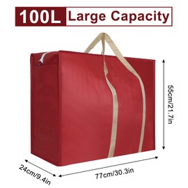 SOYIRI 3PC 100L Large Storage Bag with Zip,Clothes Storage Bags Moving Bags,Under Bed Storage Bags For Clothes,Duvets,Pillows,Bedding,77×55×24cm,Red