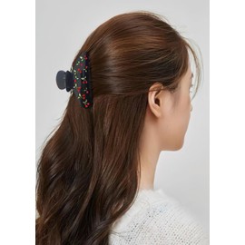 HolidayQbee Black Acrylic Hair Clips For Women With Rhinestone Red Cherry Hair Clip Hair Clip With Claw Fashion Strong Hair Fix Claw Clips