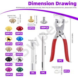 Swpeet 405Pcs 10 Colors 5mm Double Round Cap Leather Rivets with Fixing Tools, Double Cap Rivet Metal Studs, Leather Rivets Craft Belt Ideal for DIY Craft Leather Craft Repairs Decoration